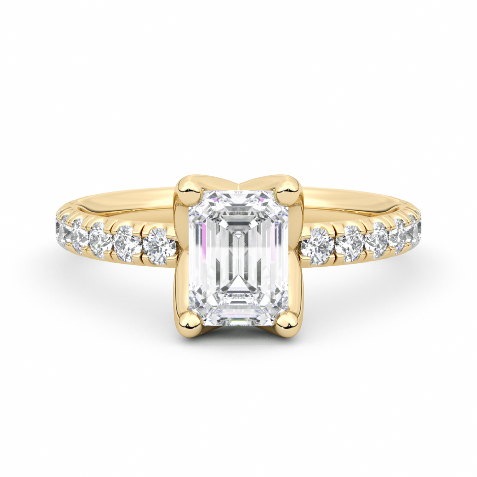 Diamond Ring 2 CT Emerald Shape - Solid Gold