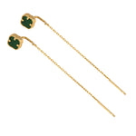 14K Gold Malachite Clover Dangling earrings