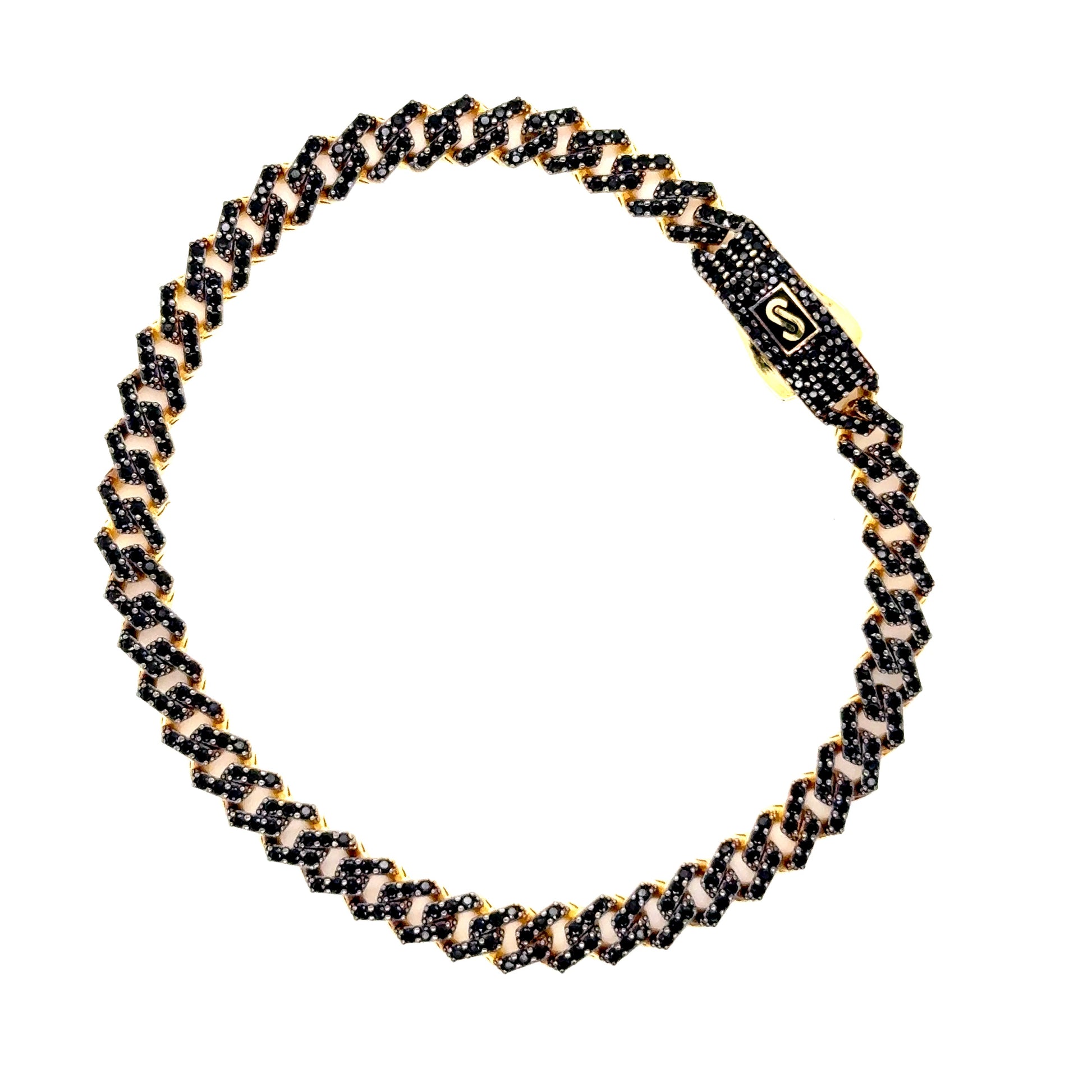 14K Yellow Gold Monaco Bracelet with Full Black CZ