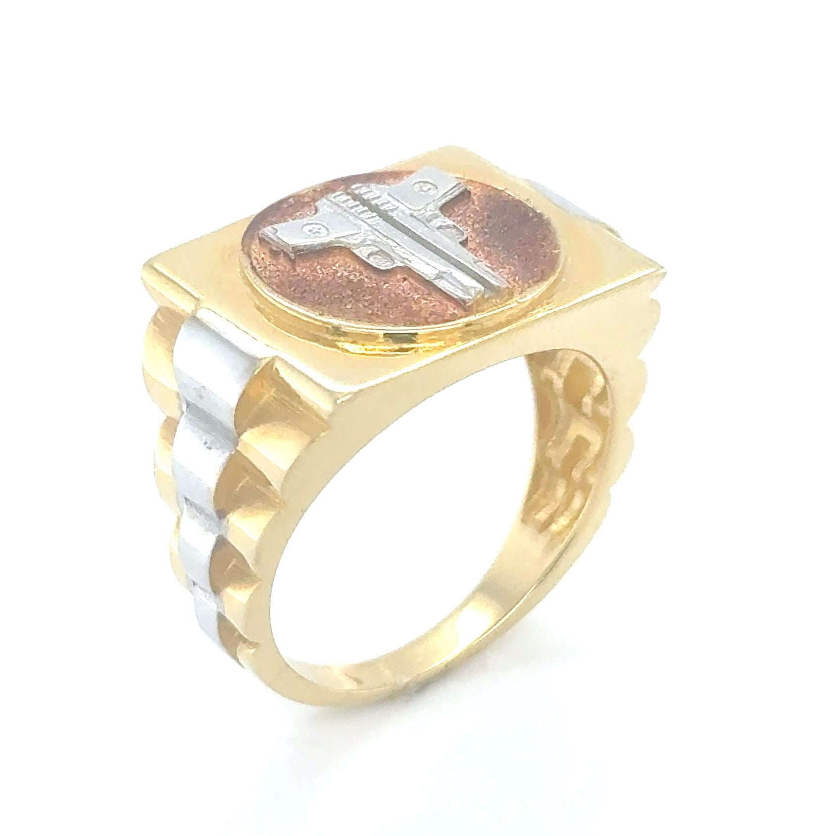 14K Solid Gold Two Pistols Ring