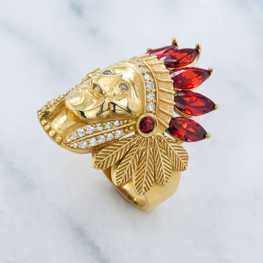 14Kt Gold Ring Red Indian