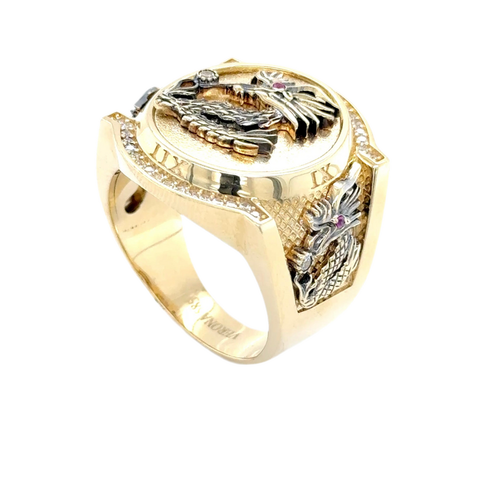 14K Solid Gold Ring Dragon