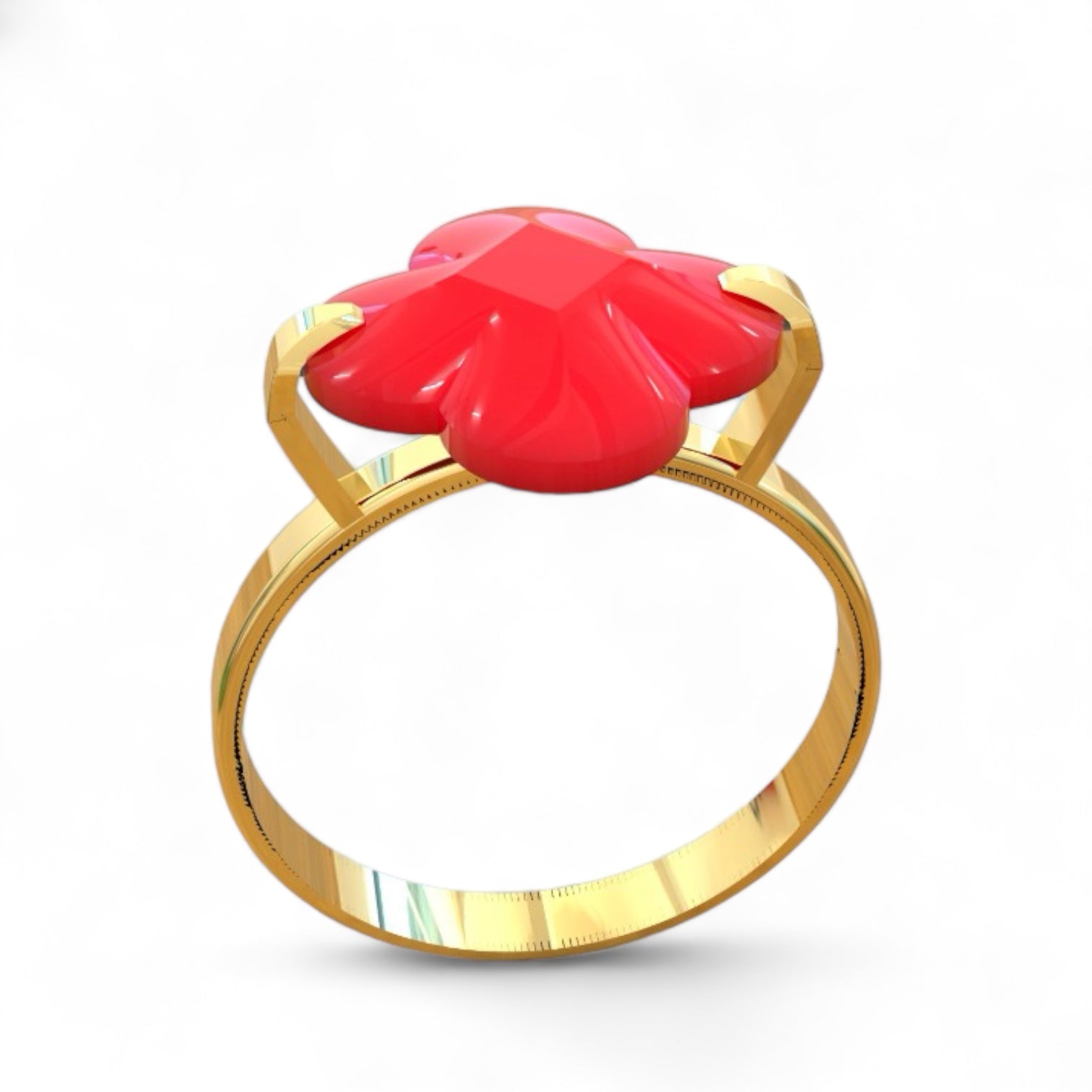 14K Gold Red Clover Ring