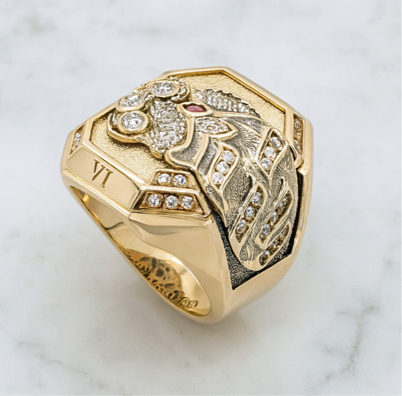 14K Solid Gold Tiger Ring