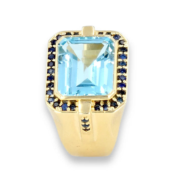 10K Gold Natural Topaz Halo Blue Sapphire Ring