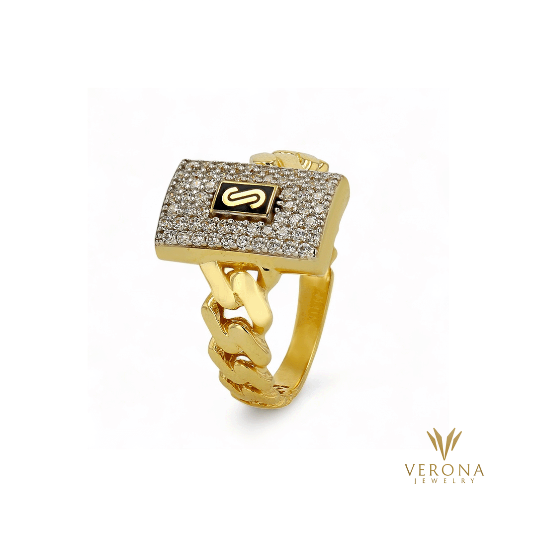 10Kt Yellow Gold Monaco Ring Plain and CZ Stones