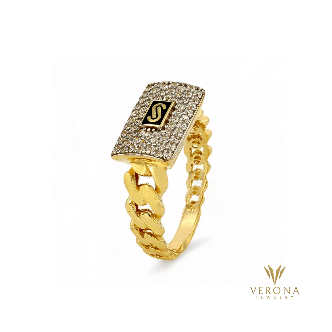 10Kt Yellow Gold Monaco Ring Plain and CZ Stones
