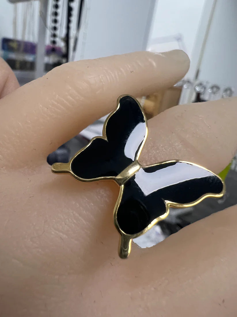 14K Gold Enamel Butterfly ring