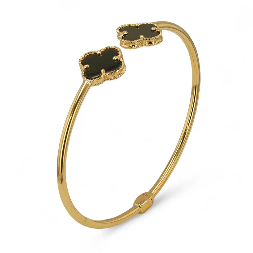 14K Gold Onyx Clover bangle