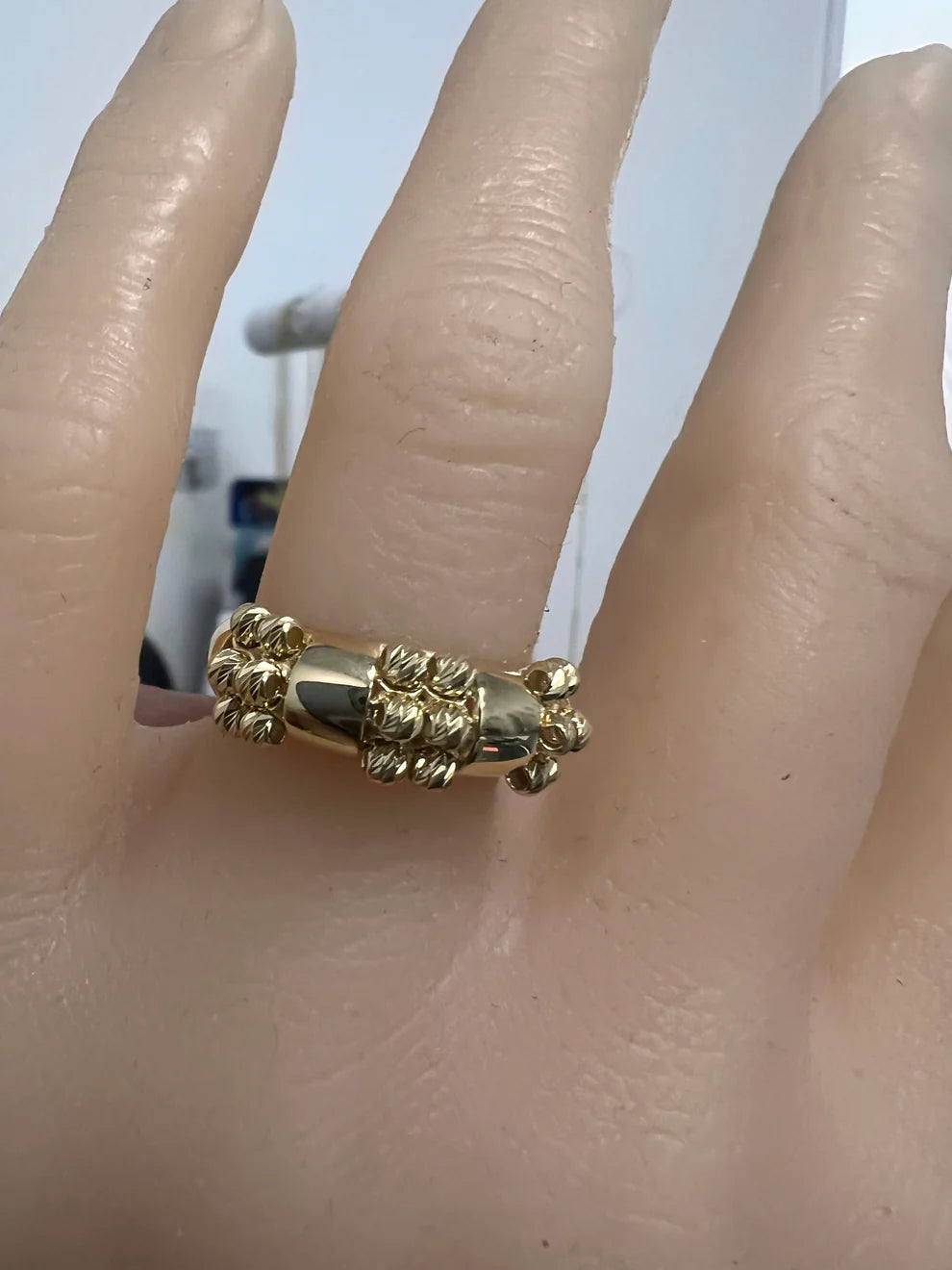 14K Gold Beads Rings Moon Cut