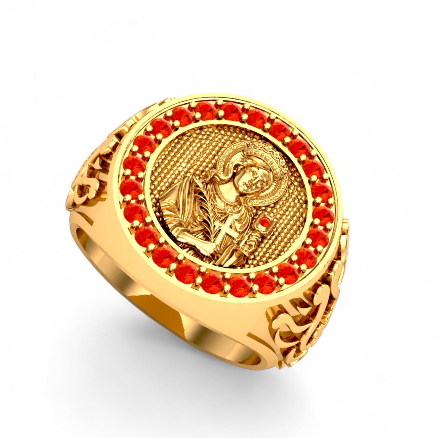 14K Gold Solid Santa Barbara and Ruby’s Ring