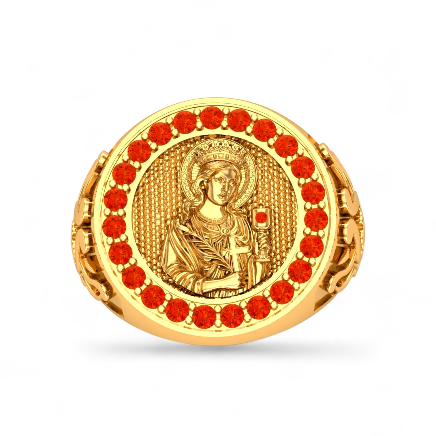 14K Gold Solid Santa Barbara and Ruby’s Ring