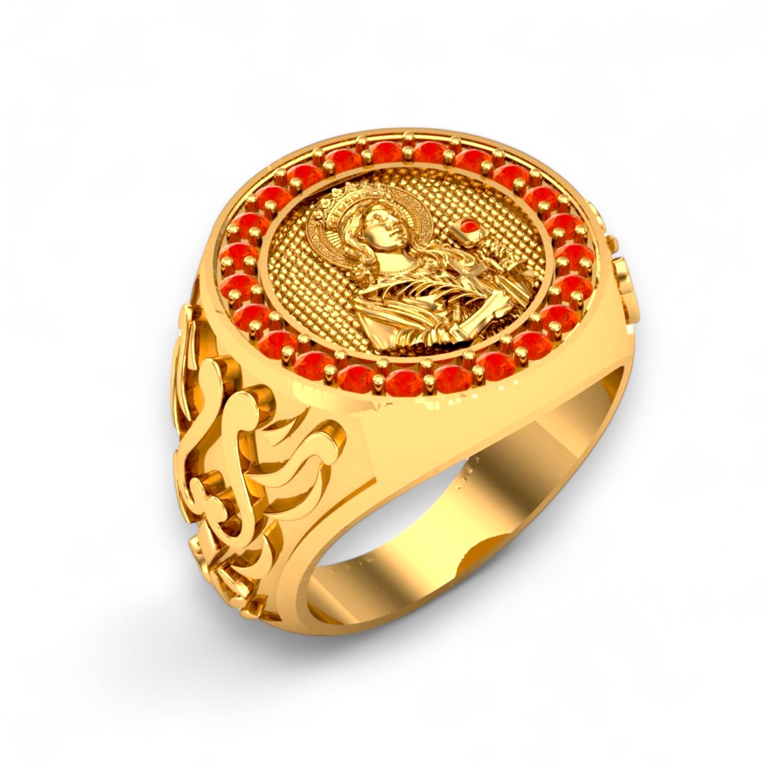 14K Gold Solid Santa Barbara and Ruby’s Ring