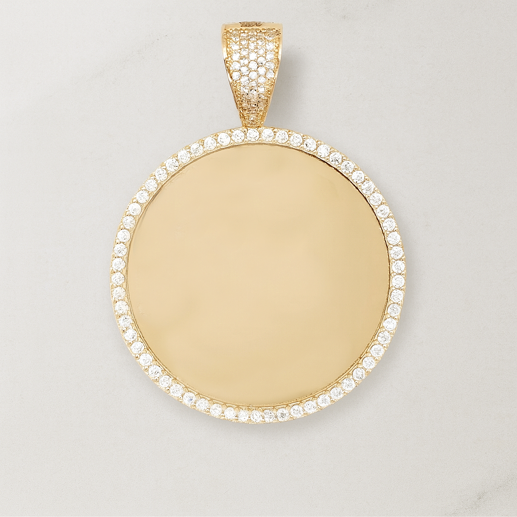14K Gold Round Photo M Pendant