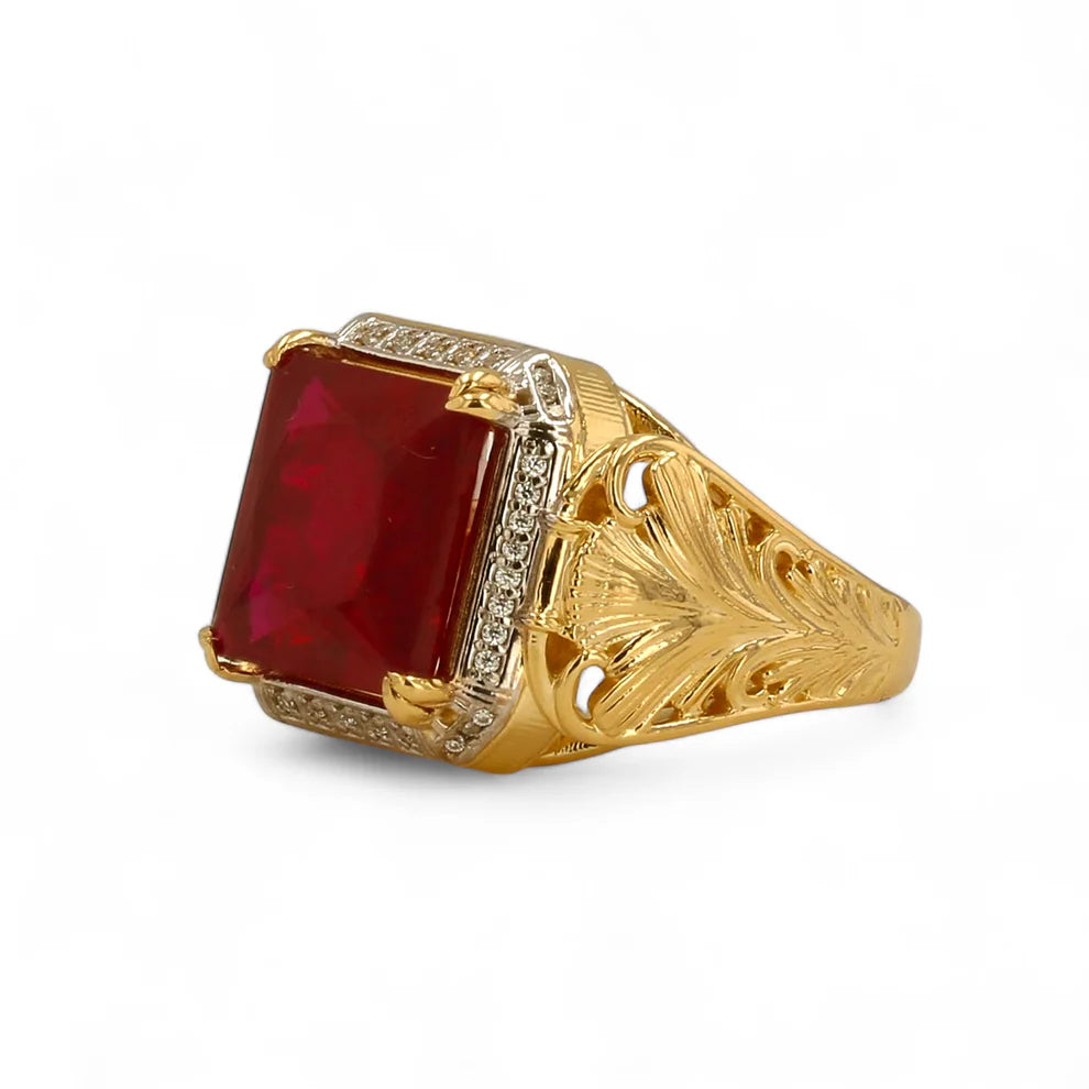 14K Gold Solid Floral Ruby Ring