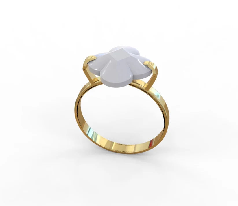14K Gold White Clover Ring