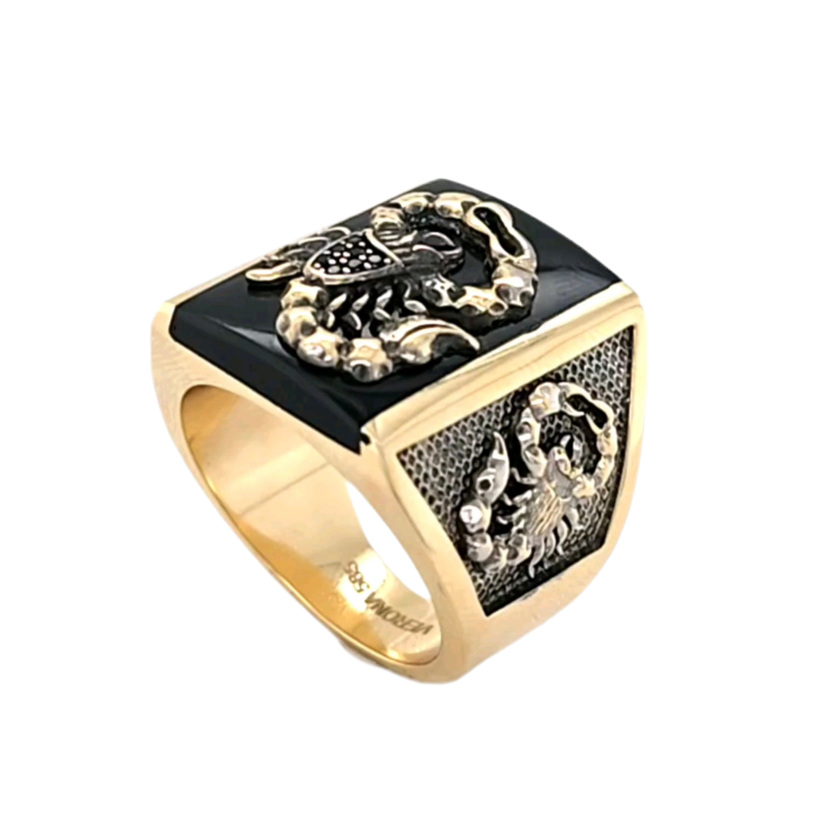 14K Solid Gold Scorpion Onyx Ring