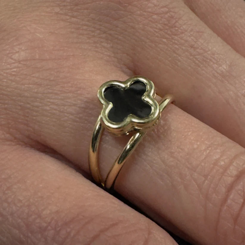 14K Gold Onyx Clover Ring