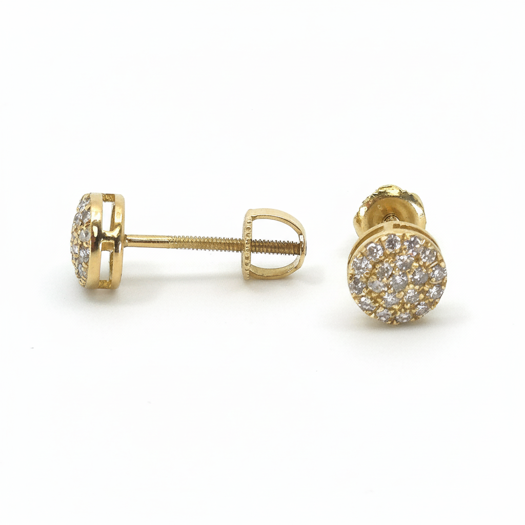 14K Yellow Gold Round Diamond Stud Earrings