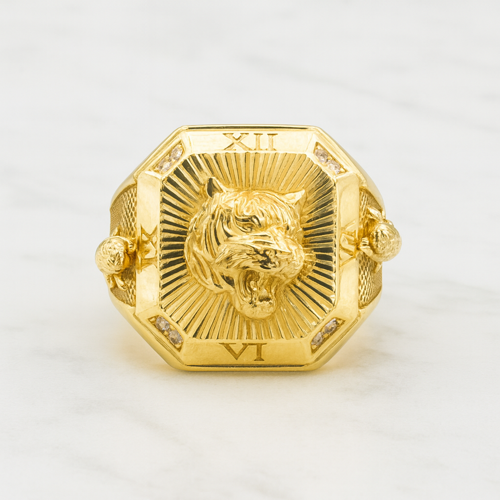 14K Solid Gold Tiger Ring