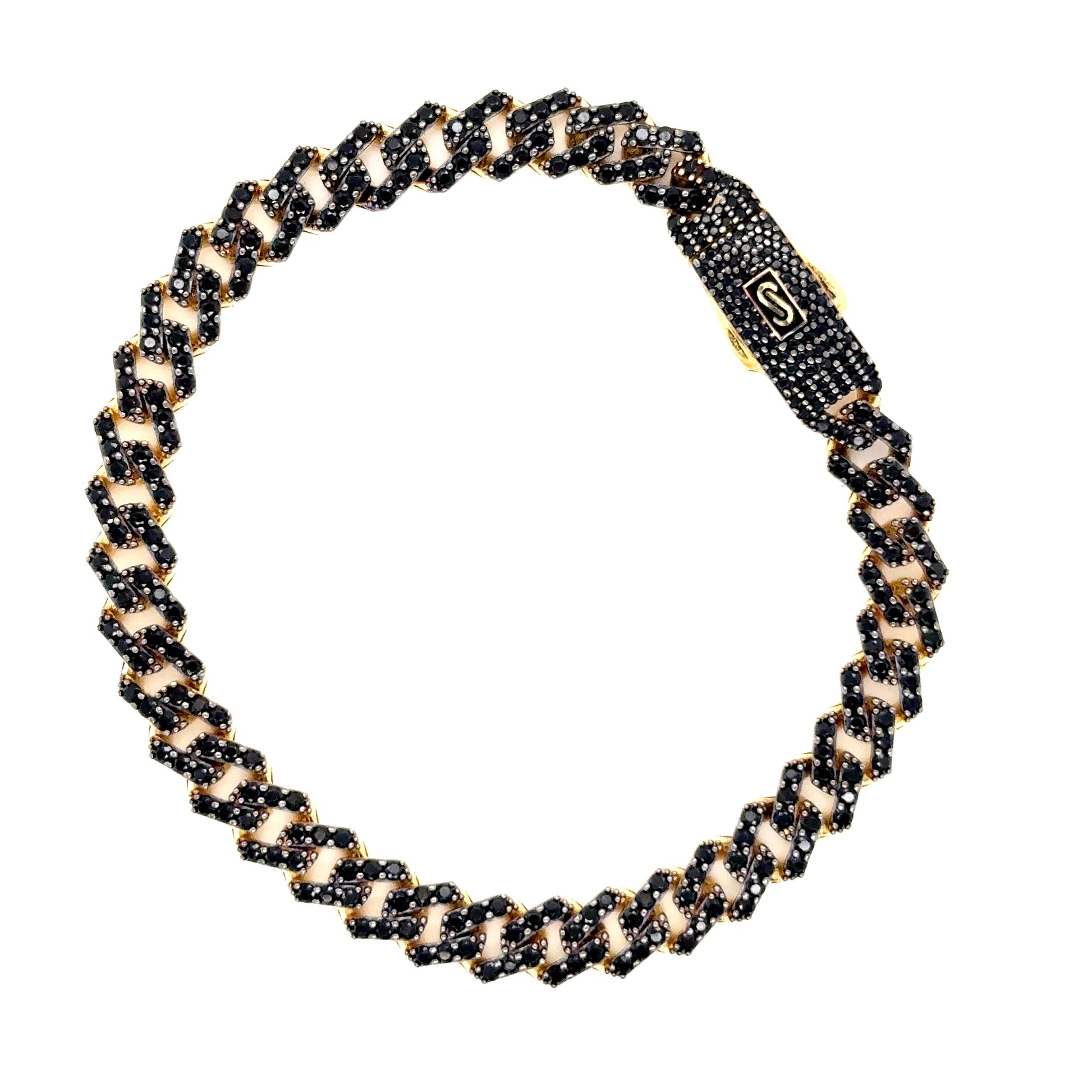 14K Yellow Gold Monaco Bracelet with Full Black CZ