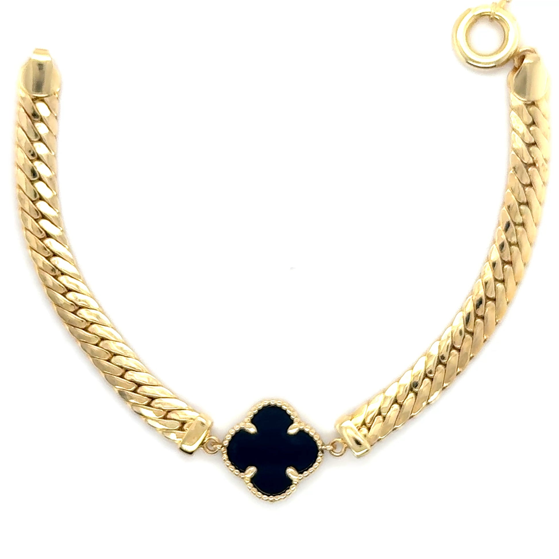 14K Gold Clover Tight Cuban Bracelet