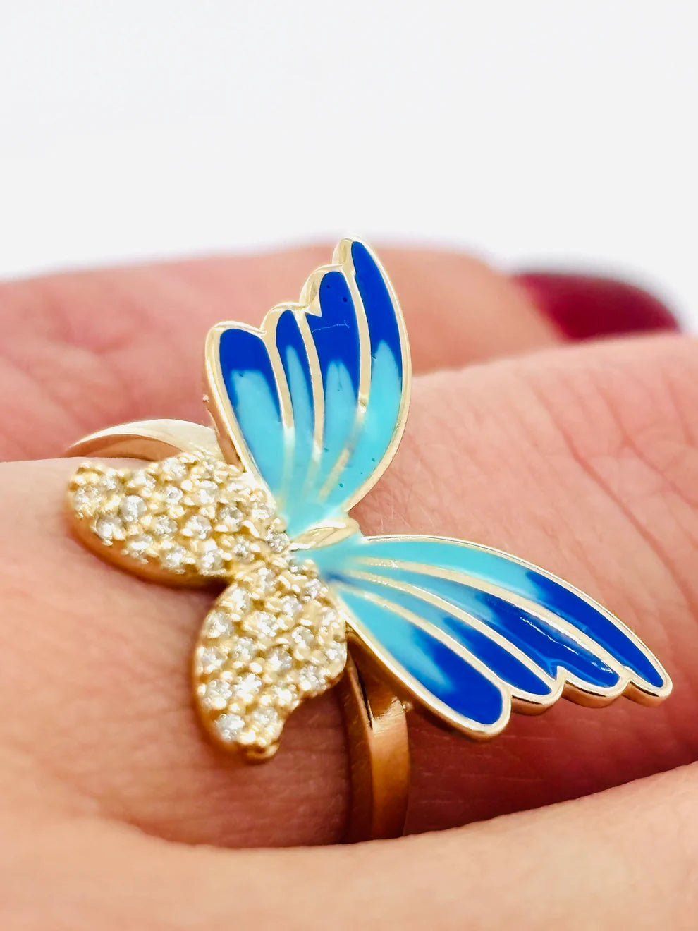 14K Gold Blue Monarca Diamonds Butterfly Ring