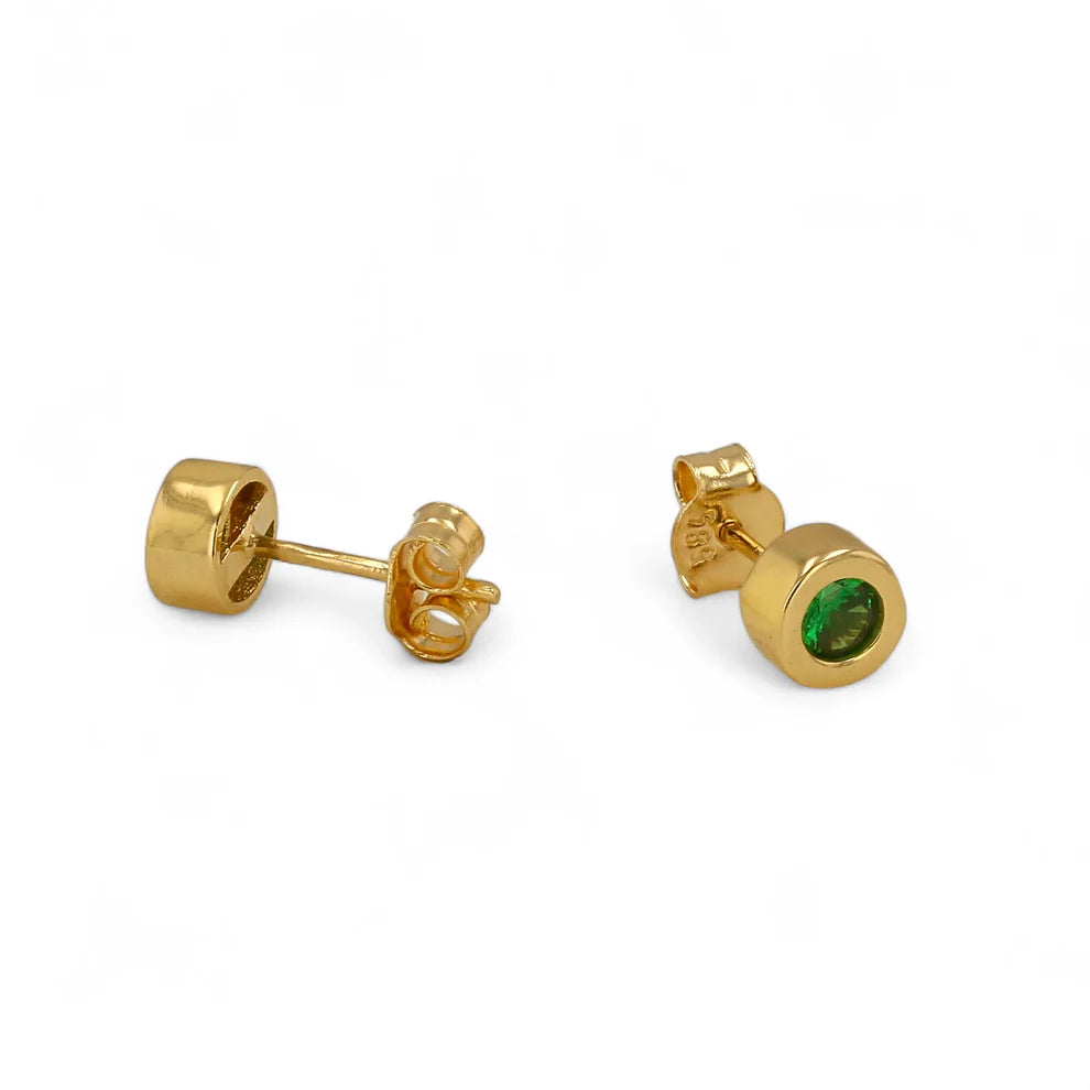 14K Gold green bezel studs earrings