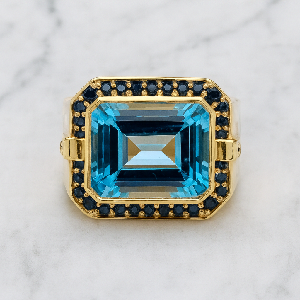 10K Yellow Gold Solid Aquamarine Ring