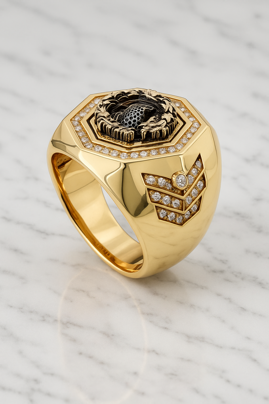 14K Solid Gold Ring Dragon Double