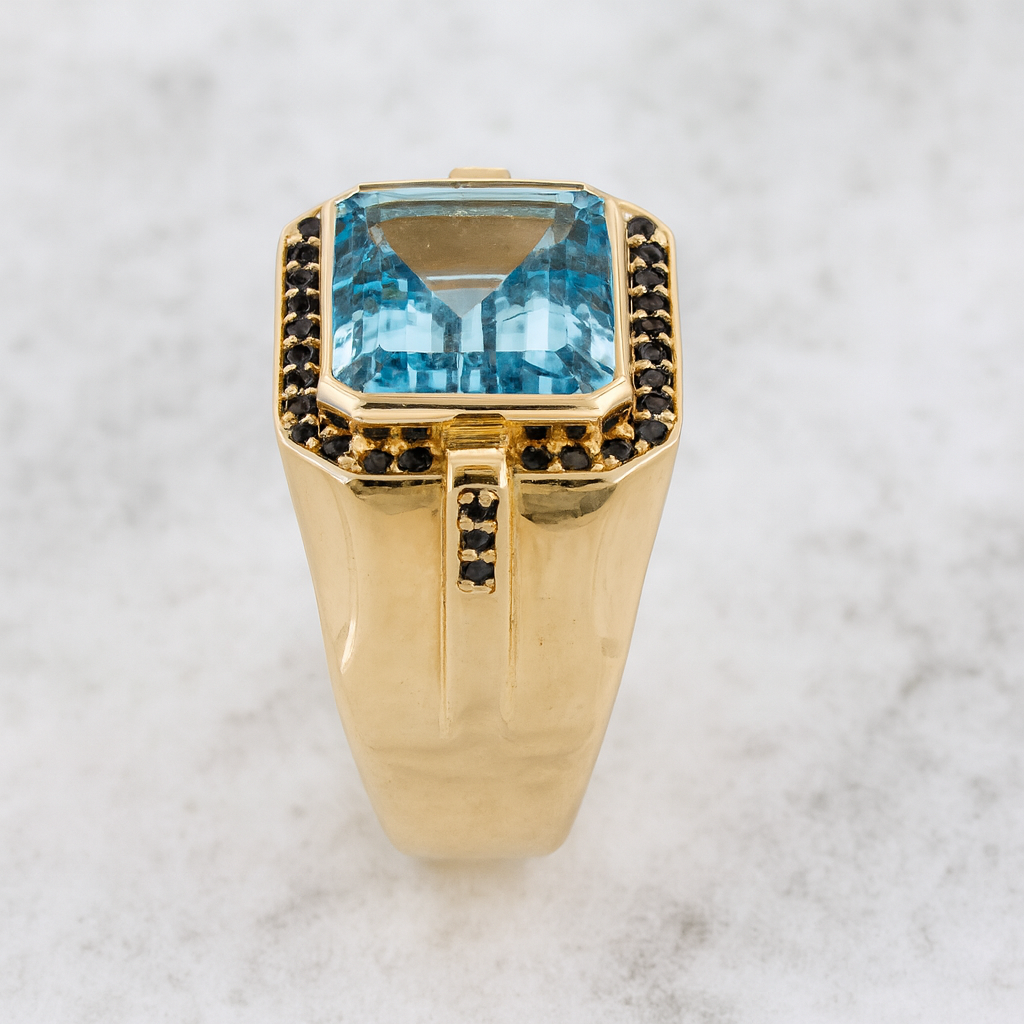 10K Yellow Gold Solid Aquamarine Ring