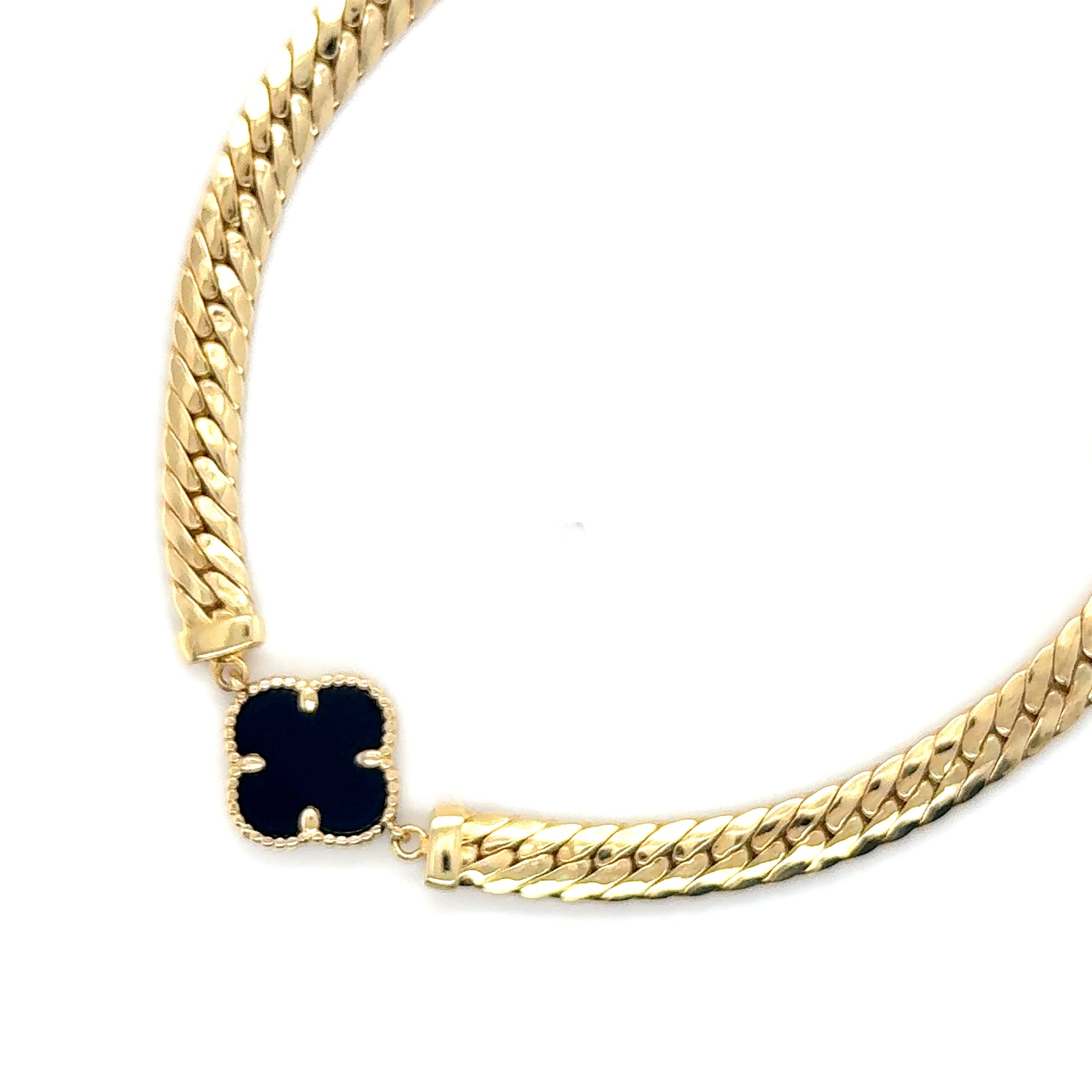 14K Gold Clover Tight Cuban Bracelet