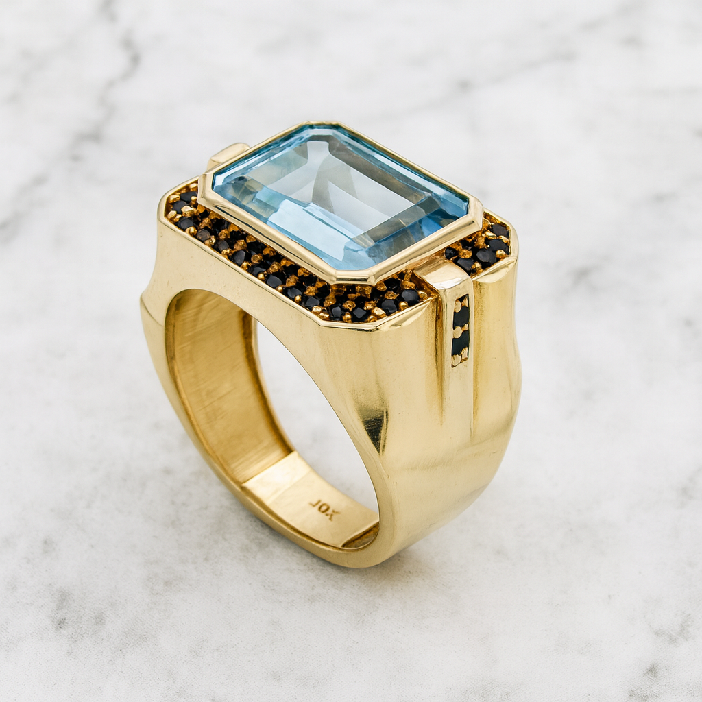 10K Yellow Gold Solid Aquamarine Ring