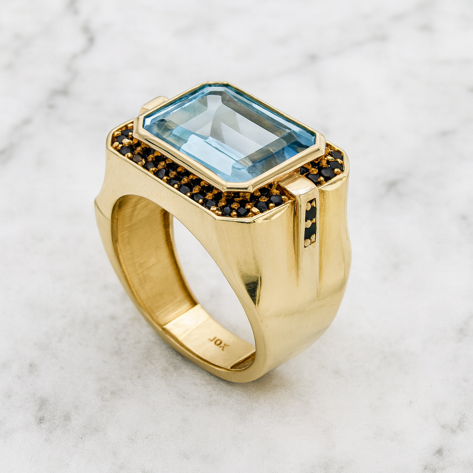 10K Yellow Gold Solid Aquamarine Ring