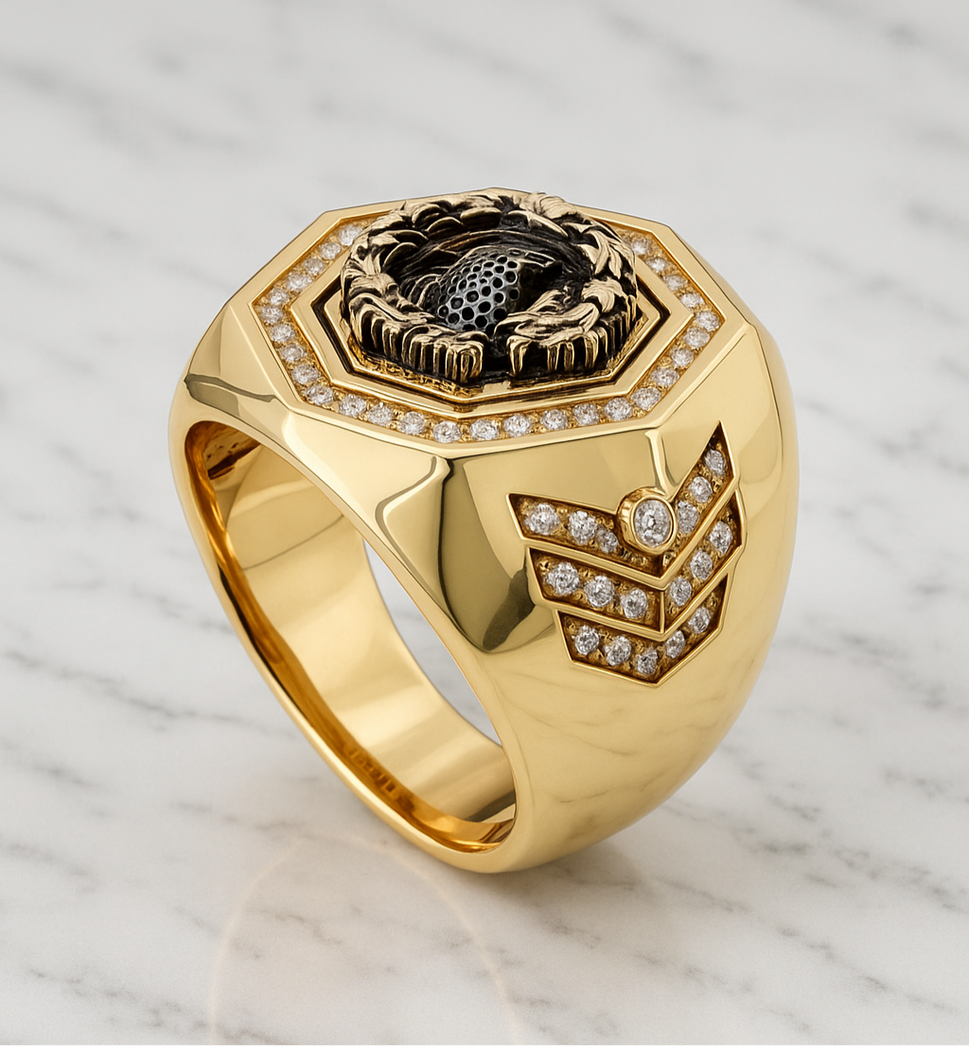 14K Solid Gold Ring Dragon Double