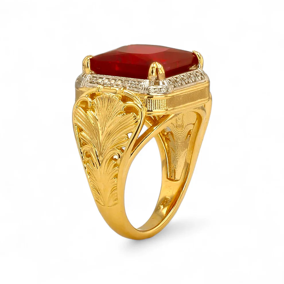 14K Gold Solid Floral Ruby Ring