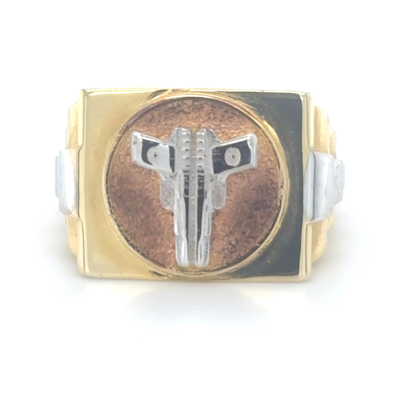 14K Solid Gold Two Pistols Ring
