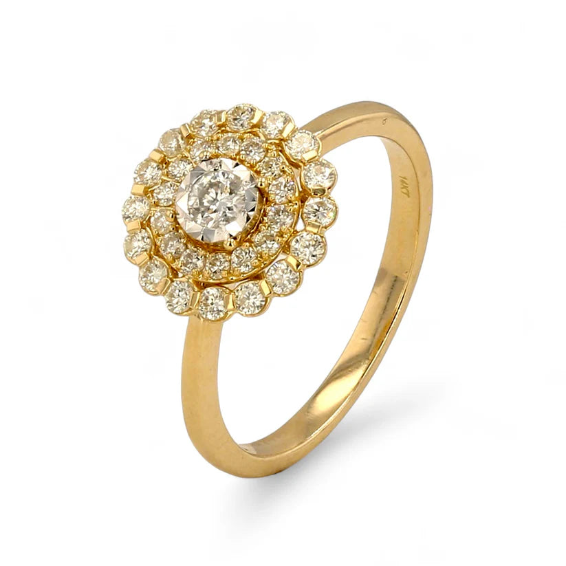 14K Gold Cluster Halo Natural Diamonds Ring
