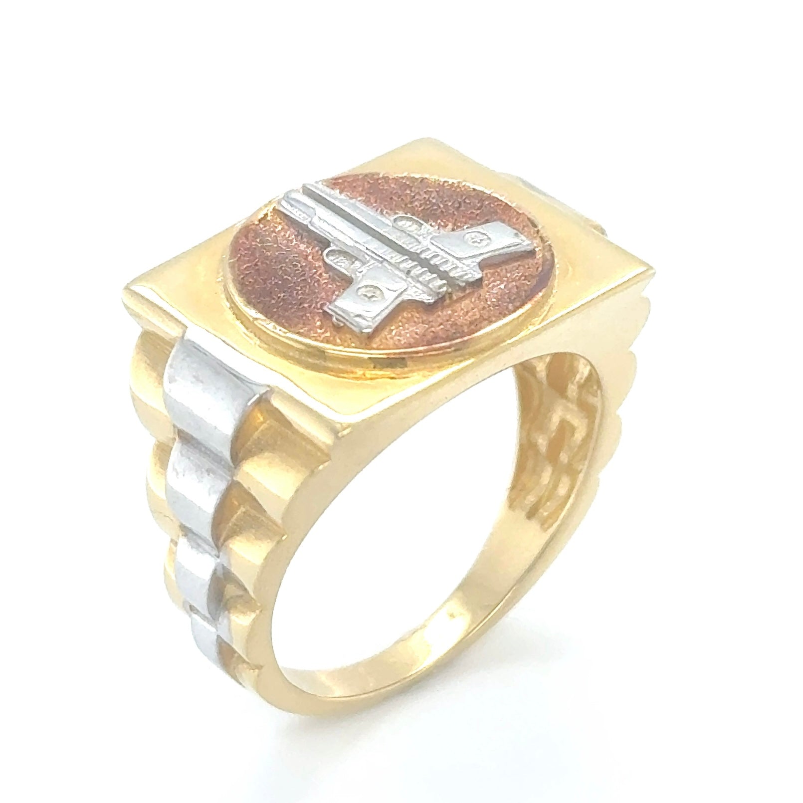 14K Solid Gold Two Pistols Ring