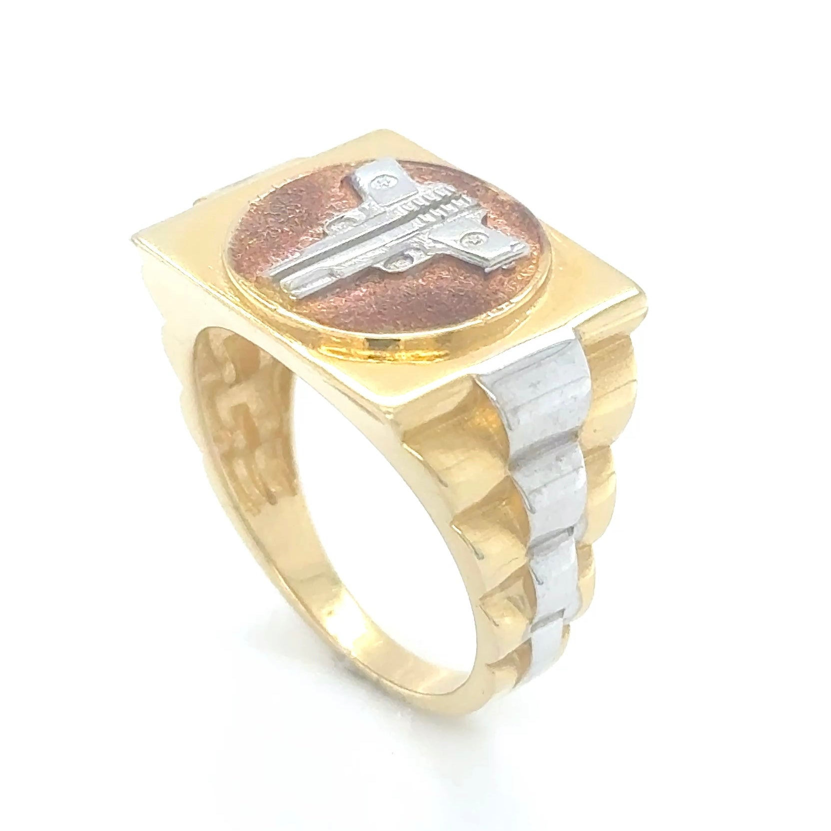 14K Solid Gold Two Pistols Ring