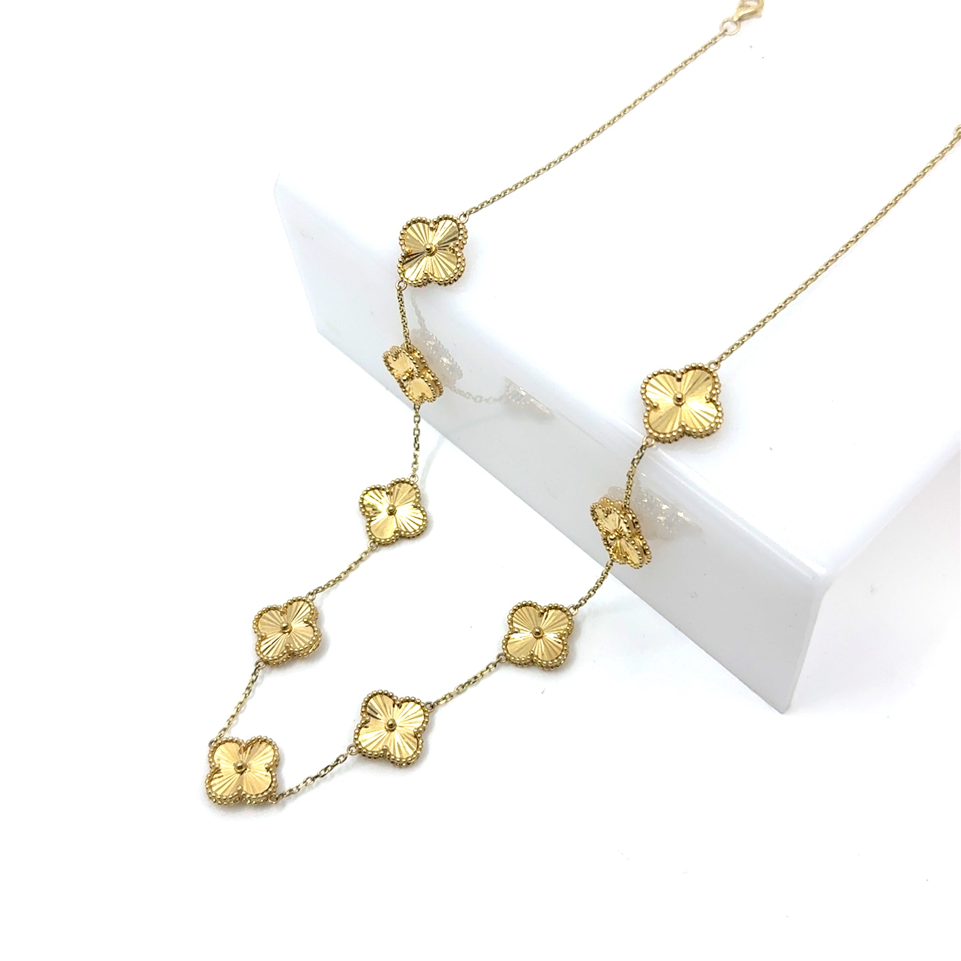 14K Solid Gold Clover Big Necklace