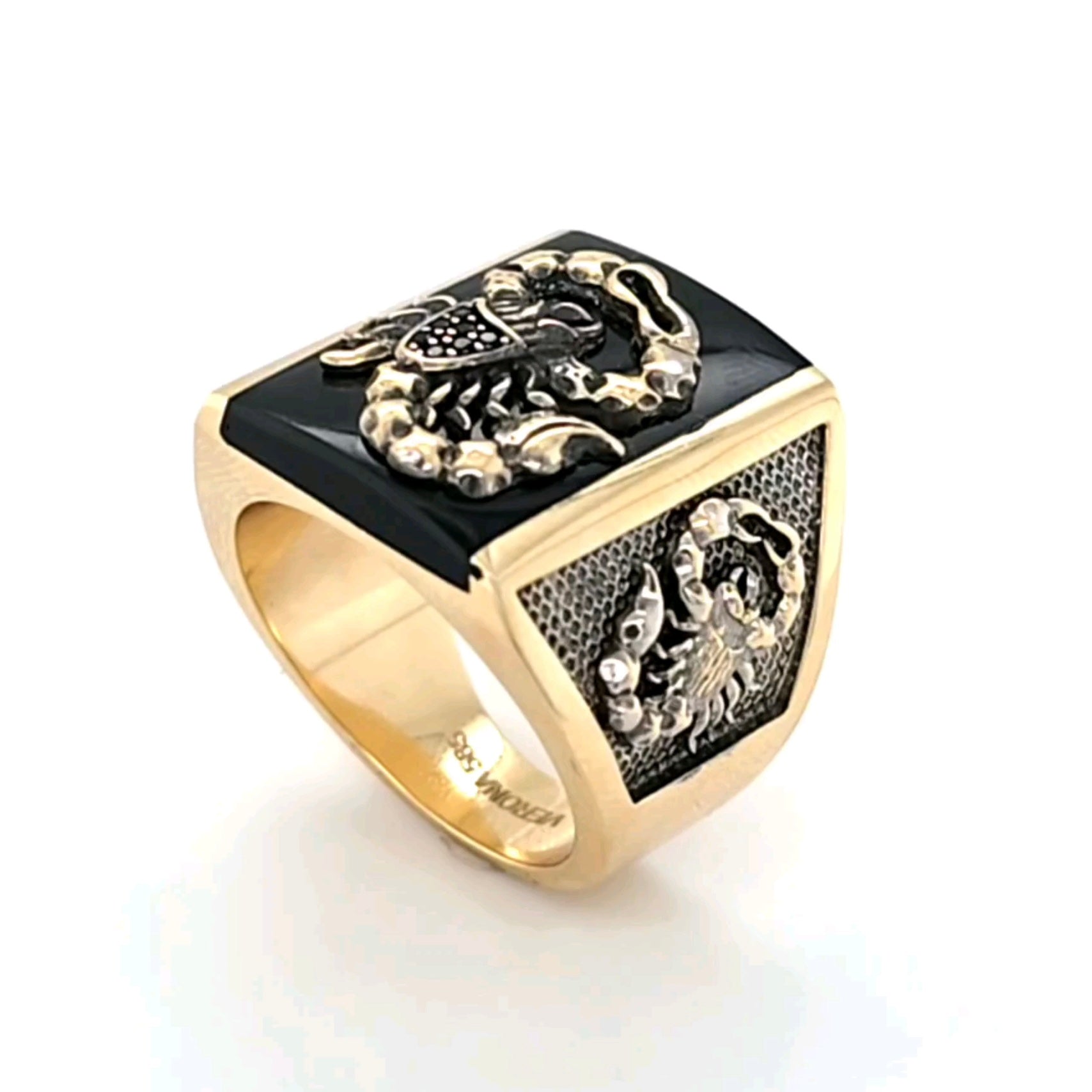 14K Solid Gold Scorpion Onyx Ring