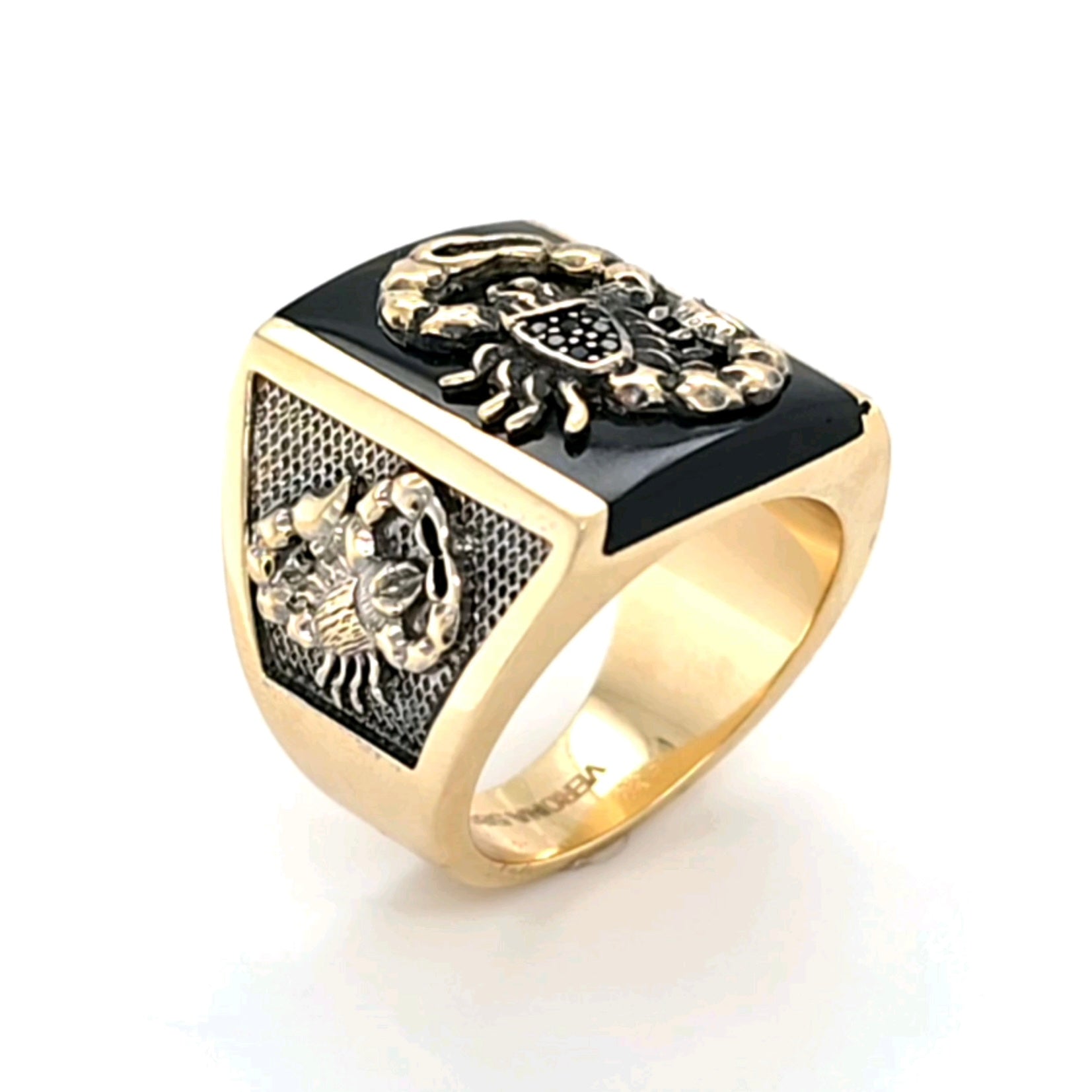 14K Solid Gold Scorpion Onyx Ring