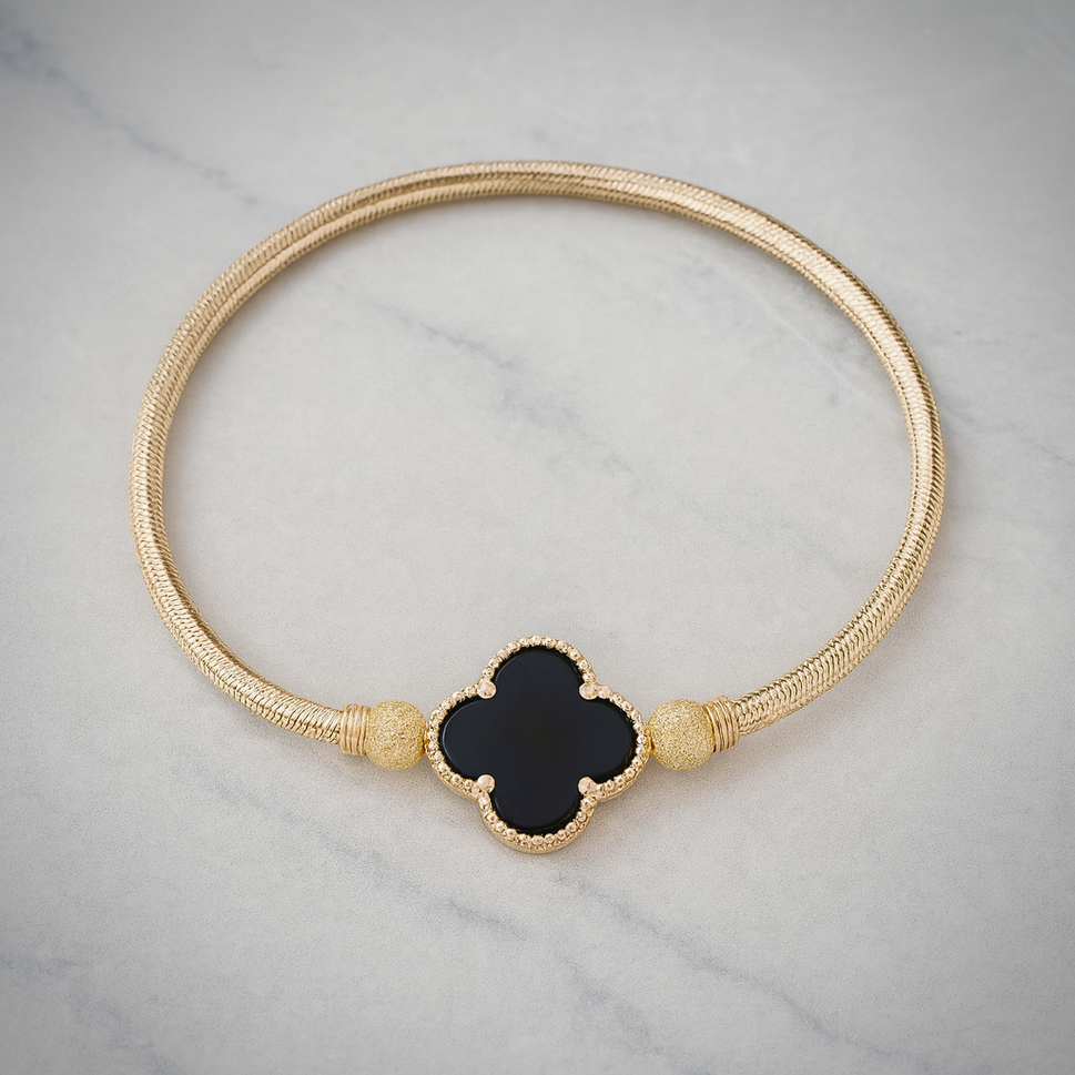 14K Gold Clover Stretch Bracelet