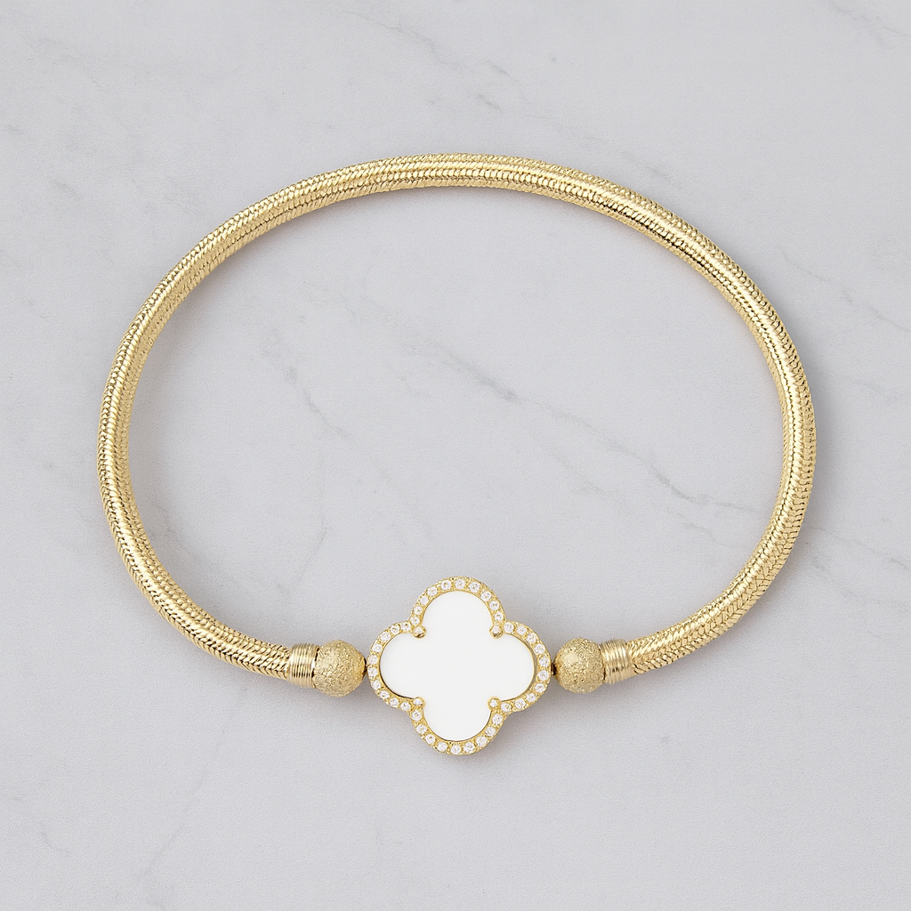 14K Gold Clover Stretch Bracelet