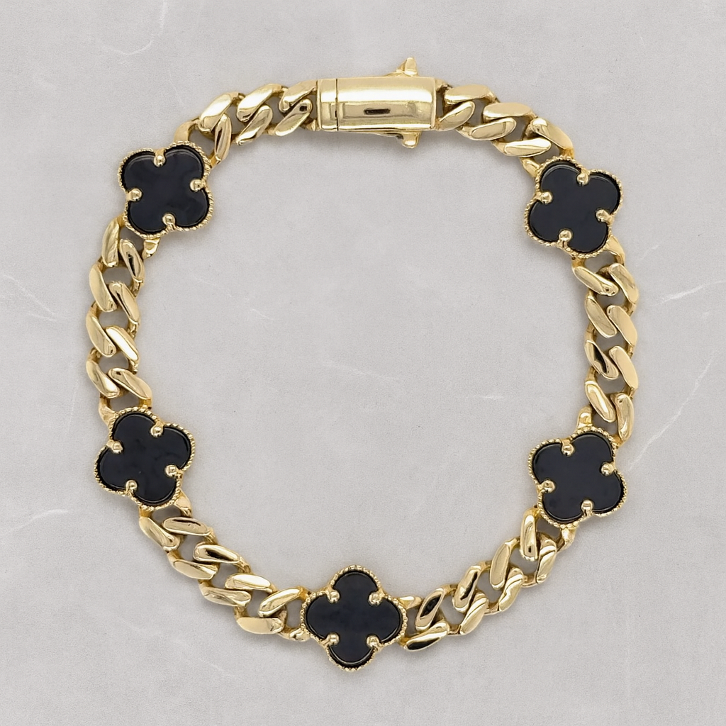 14K Gold Clover White Monaco Bracelet