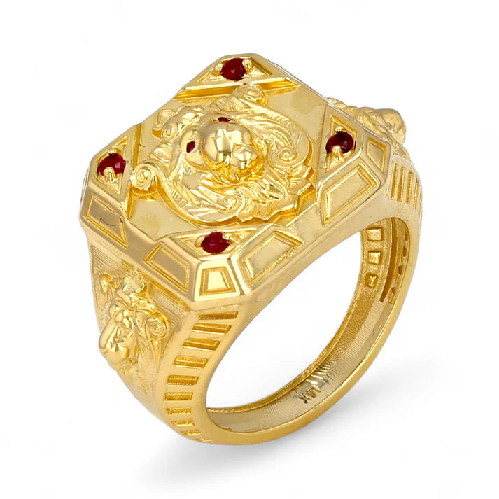 14K Gold Lion Ring Natural Ruby