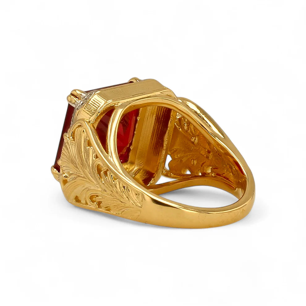 14K Gold Solid Floral Ruby Ring