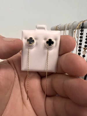 
                  
                    14K Gold Onyx Clover Dangling earrings
                  
                