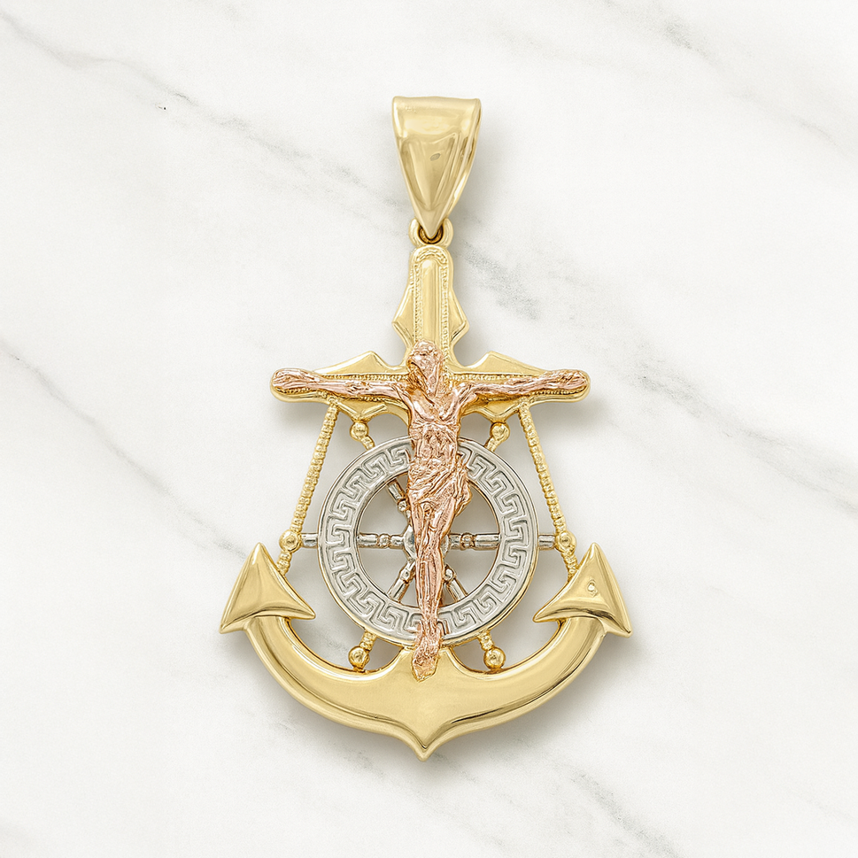 14K Gold Ancla Cristo Pendant